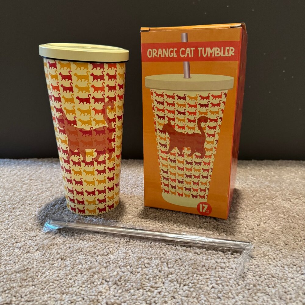 Cat Lady Box Orange Cat Tumbler Insulated Stainless Steel NEW